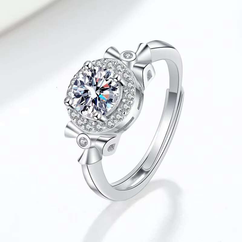 Adjustable 925 Sterling Silver Engagement Ring Rhodium Plated With Moissanite and Cubic Zirconia Diamonds Price Ring
