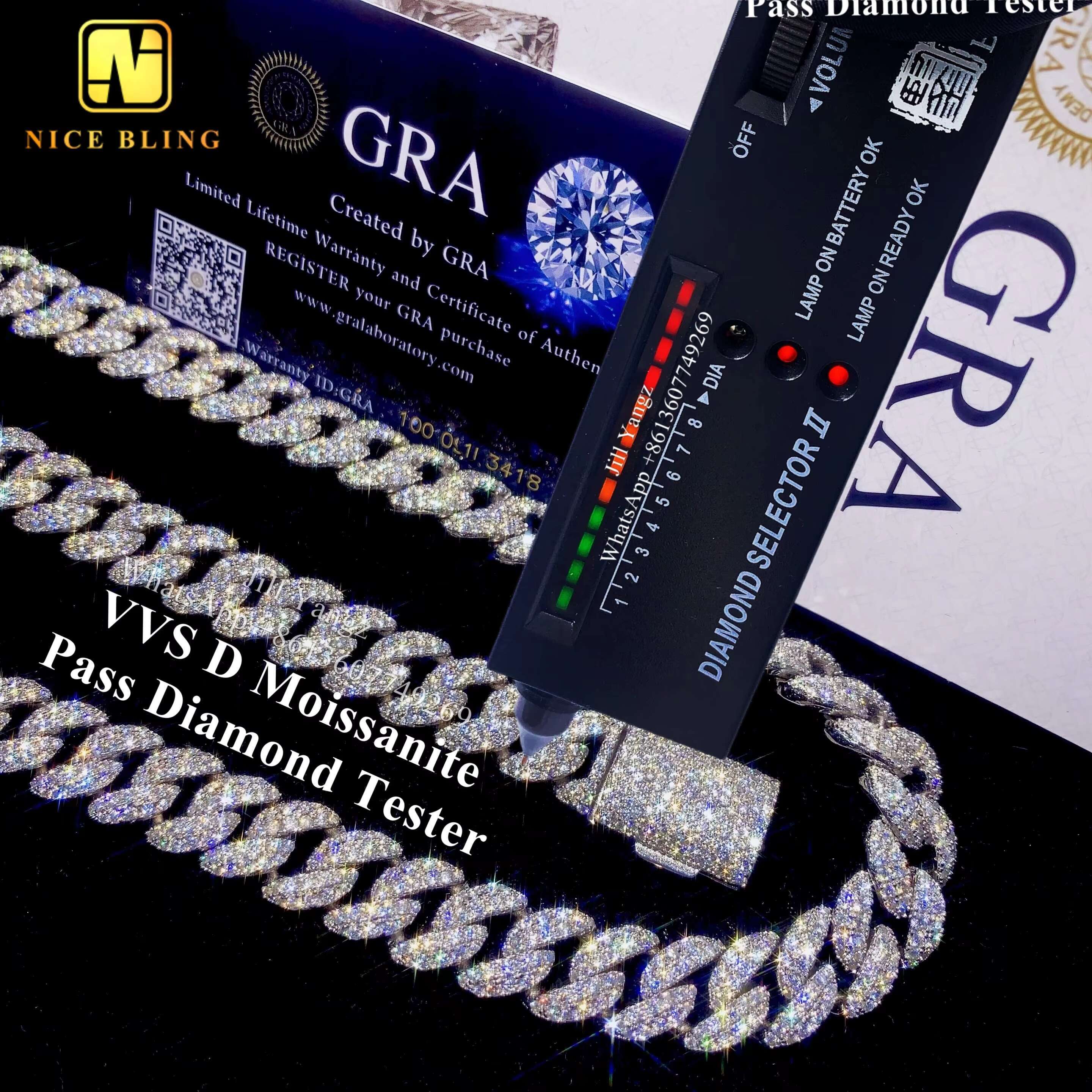 Ready Stocks 12mm Moissanite Cuban Bracelet Soldier Chain 18k Gold Plated Necklace Silver Cuban Link Chain Monaco Chain