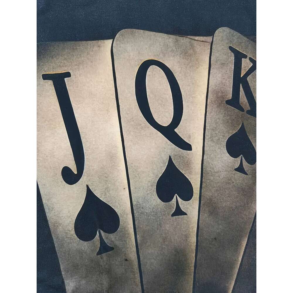 Men s D poker style digital printed casual short sleeved round neck oversized fashionable sports T shirt