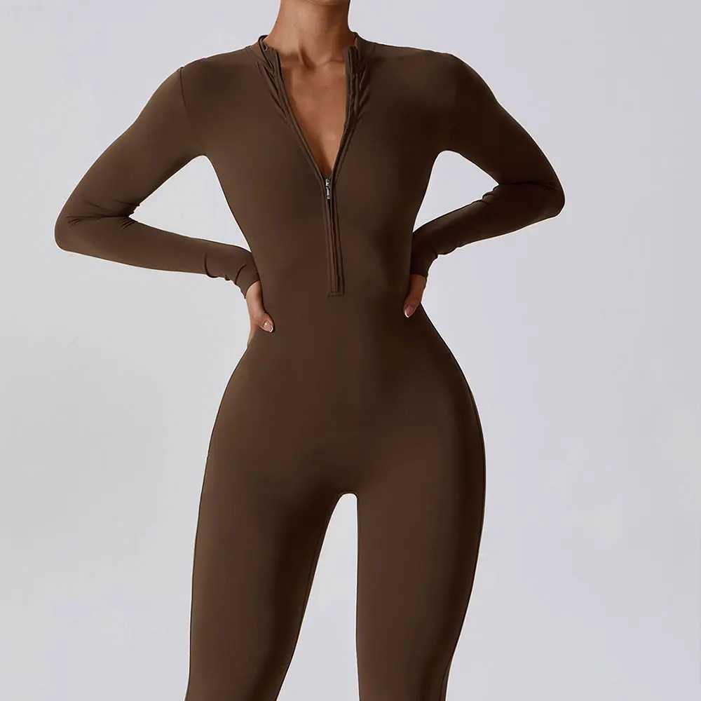 Yoga Boilersuit long sleeved womens sportswear zipper jumpsuit for exercise high-intensity fitness one-piece tight fitting clothing W250326