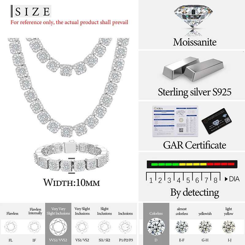 5mm-8mm vvs1 Color D Moissanite Necklace Chain Luxury For Men/Women Hip Hop Jewelry Sterling Silver 925 Bracelet For Gifts