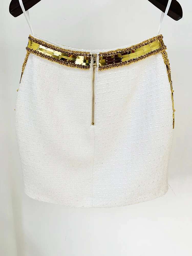 HIGH STREET Newest 2024 F/W Designer Skirts Women's Stunning Metallic Dias Strass Handwork Beaded Tweed Mini Skirt
