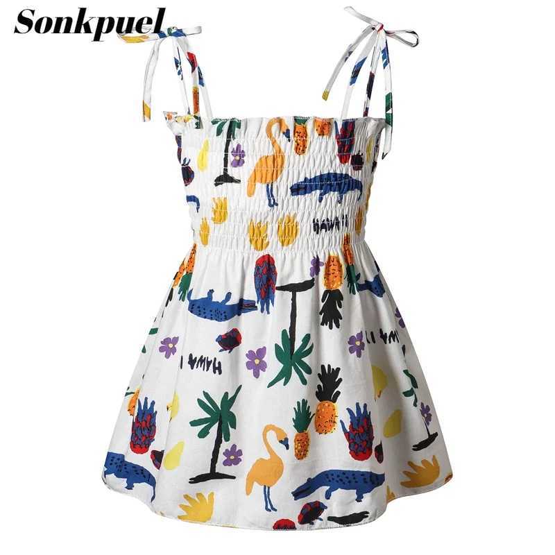 1-6 Years Kids Girls Sleeveless Flower Sundress Summer Beach Strap Princess Dress Cotton Children Clothes girls Casual Dresses W250326