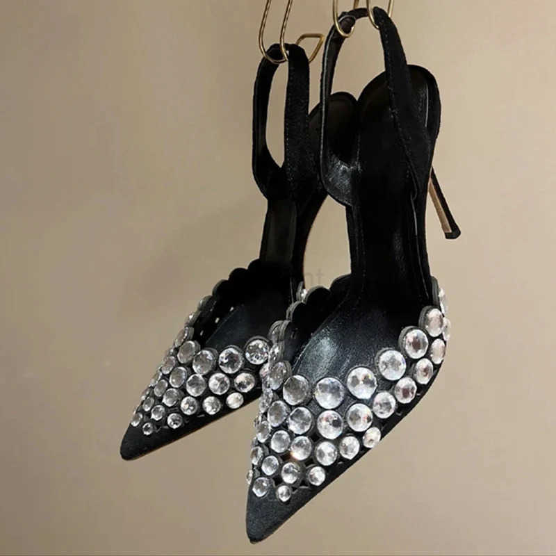 Luxurious Sles Wen Big Rhinestones Stiletto High H Sandals Slip On Slingback Ladies Summer Dress Shoes Z250326