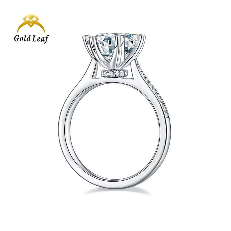 Goldleaf Jewelry Customized S925 Sterling Silver Ring Jewelry Women Big Round Moissanite Diamond Wedding Ring Couples Set