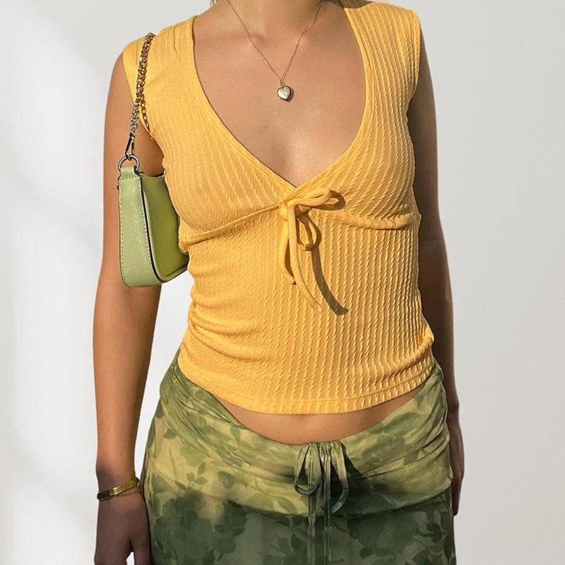 2025S Fashion Designer Y TP Women S Spring Summer New Collection Solid Color Low Neck Sleeveless Vertical Texture Tight Tank Top T Shirt