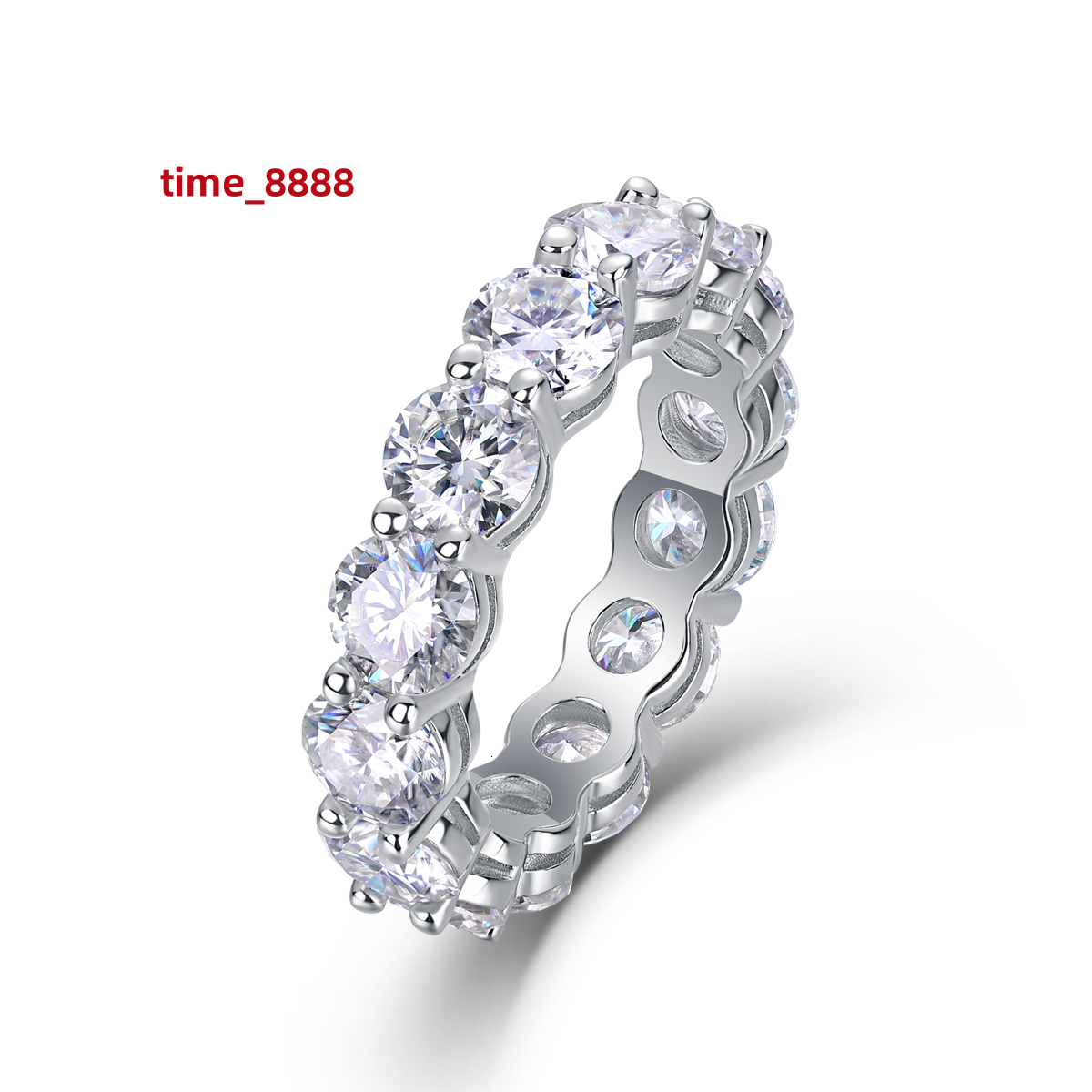 18K White Gold Plated Fine Jewelry Promise Eternity Ring 925 Sterling Sliver Full Diamond D/VVS Moissanite Single Row Rings