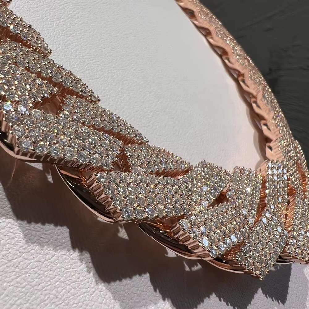 Shining 18K Gold Plated Sterling Silver 24mm 4 Rows Iced Cuban Link Chain Necklace Moissanite