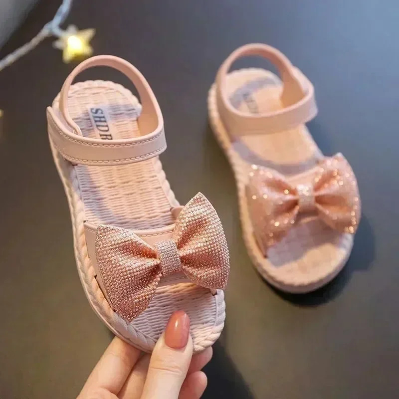 Girls Sandals Summer Princess Children Sandals Bow Tie Girl Shoes Fashion Casual Non Slip Kids Beach Shoes 250326