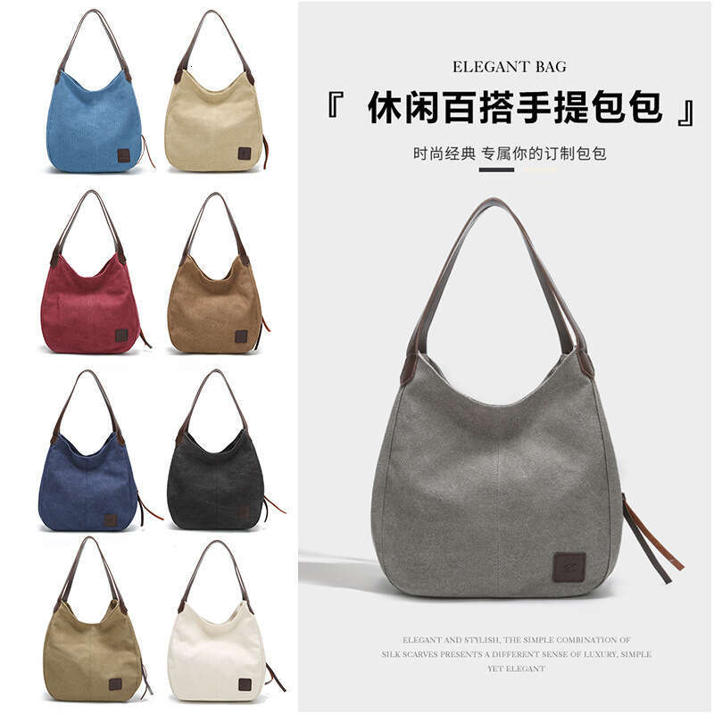 2025 new canvas women's bag, fashionable versatile, artistic and simple Korean version, single shoulder handbag, multiple compartments, casual la
