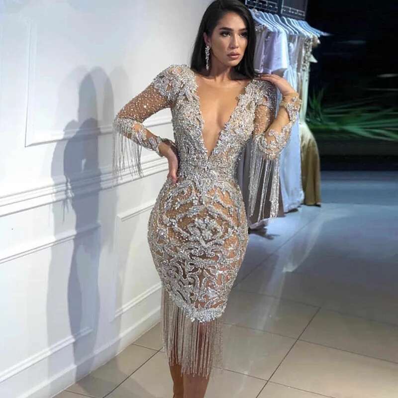 European And American Women's Deep V Hollow-Out Sleeve Sprinkled Gold Long Dress