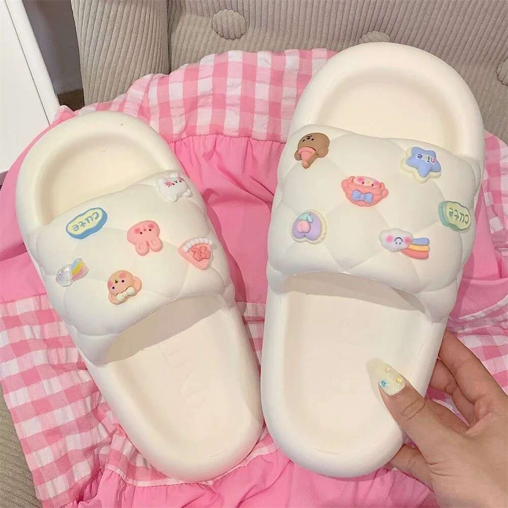 2025 Summer New Cute Animal Decoration Thick Bottom Single Strap Women's Designer Fashion Slippers Slide Bathroom Outdoor Beach Indoor Sandals Su