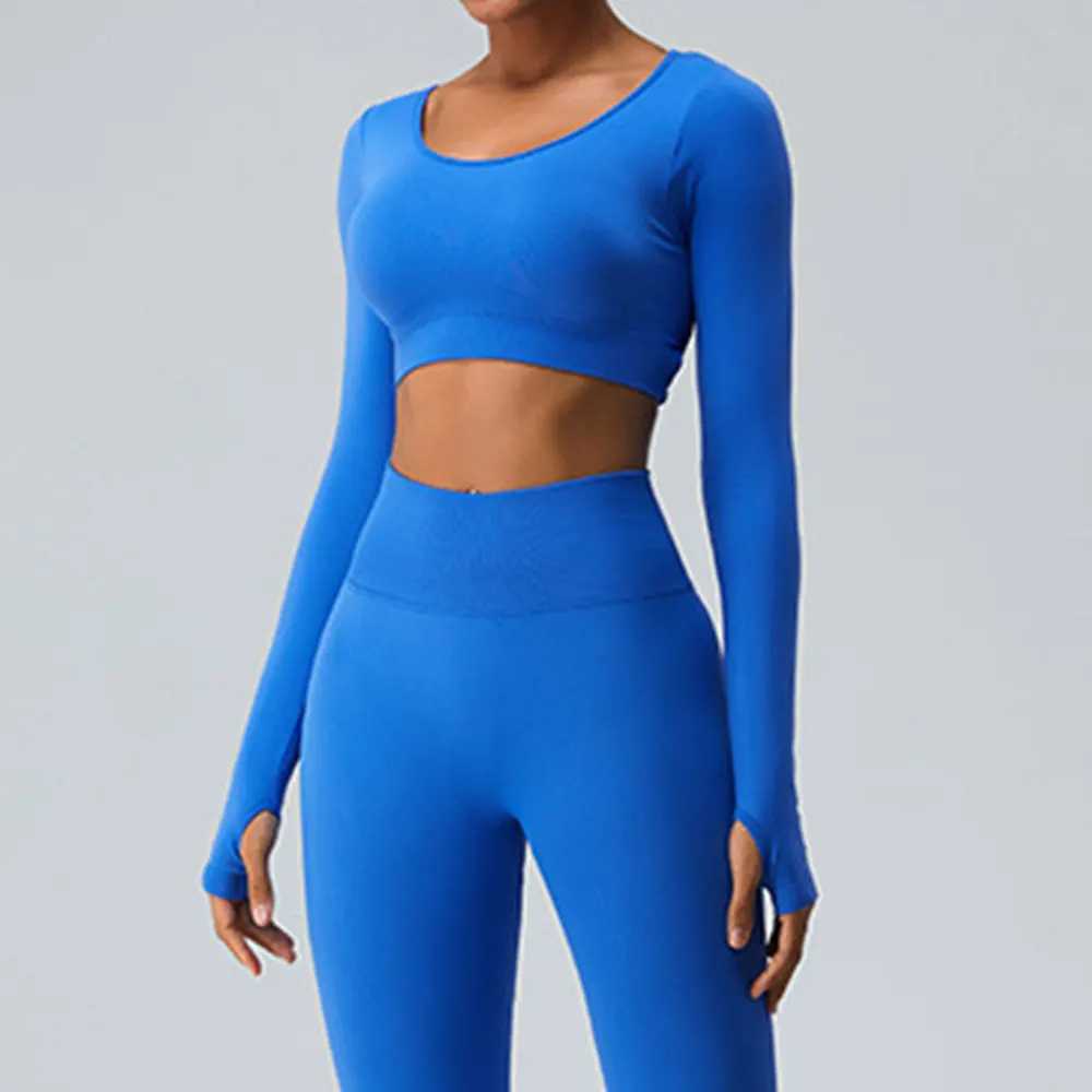 Sexy womens backless seamless cut top fitness shirt long sleeved gym exercise top womens front yoga top activity suit W250326