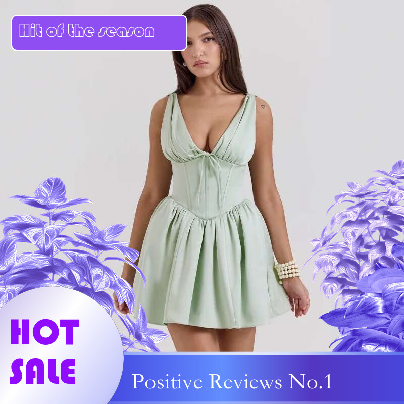 Dongdumaoyi Franse Prinsessenjurk DAMES Nieuwe Stijl Sexy Strakke Taille Diepe V Mini Jurk C