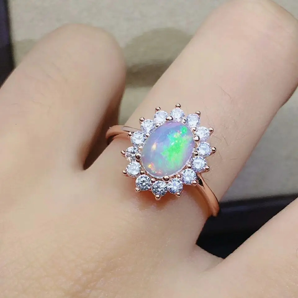 MeiBaPJ Natural Opal Sunflower Ring Earring Bracelet 4-piece Womens Genuine 925 Pure Silver Exquisite Jewelry Set 250326