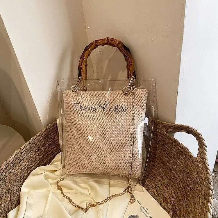 Women's Bags Designer Brand New Fashion Chain Bamboo Crossbody Women's Single Shoulder Hand Transparent Jelly Tote Bucket Bag Hot Sale