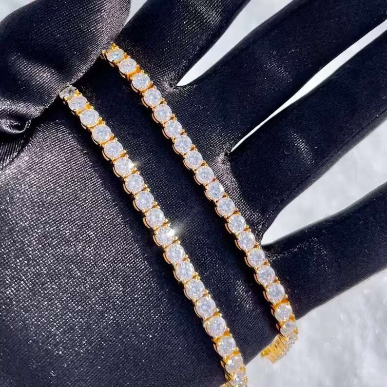 Hiphop VVS Moissanite Chain 925 Sterling Silver Sparkling 5mm Iced Out VVS Moissanite Tennis Chain
