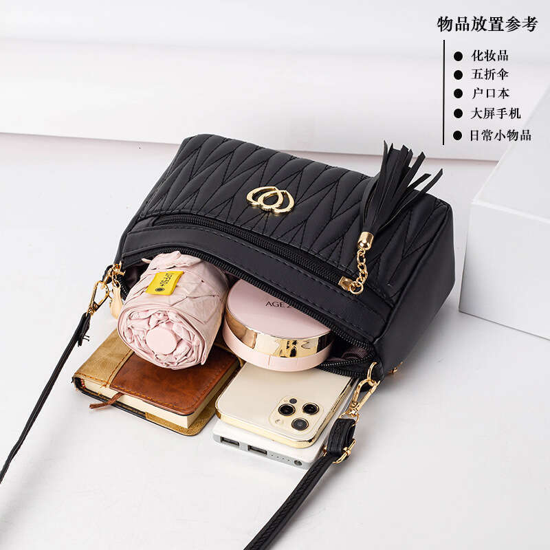 Mom's middle-aged high-end small mini crossbody bag, women's niche tassel soft leather mailman's bag