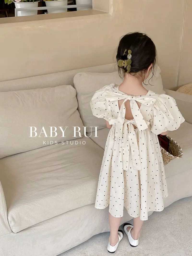 Girls Korean version polka dot backless dress 2025 summer set new baby bubble sleeve princess dress trend W250326