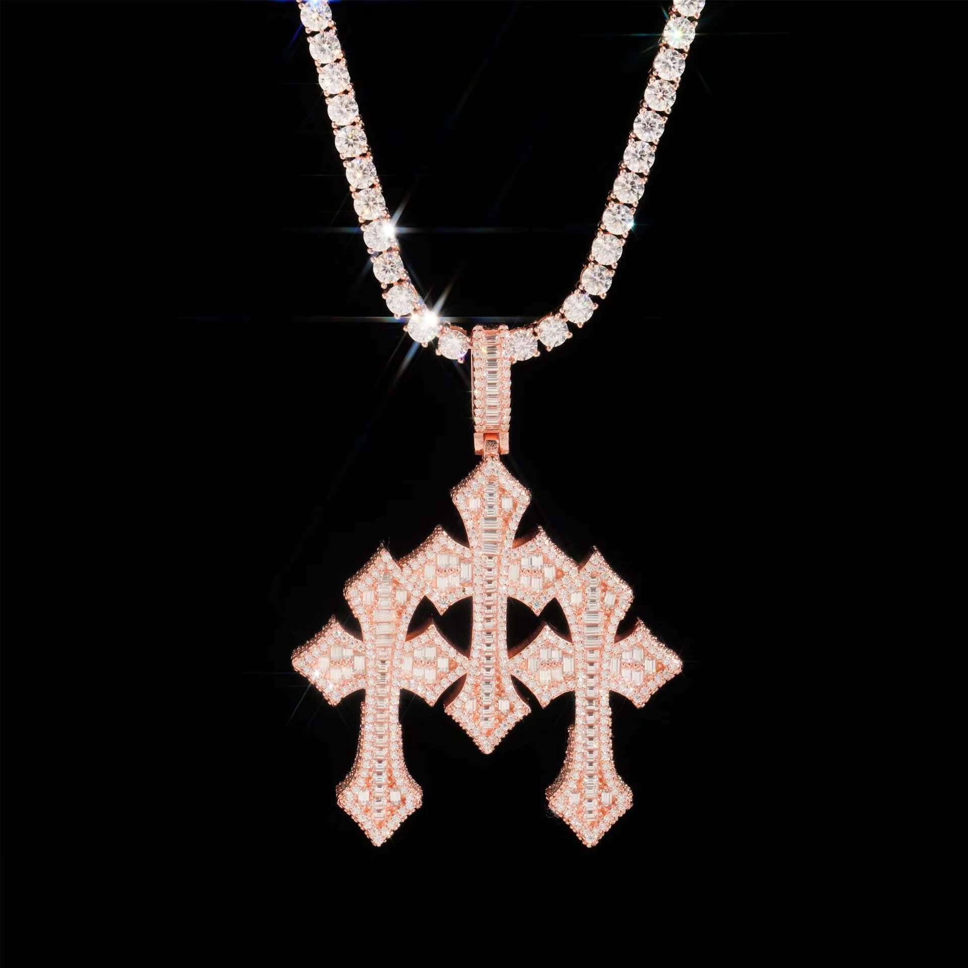 European American 925 Silver Mosan Cross Stitching Pendant Hot Selling Fashion Necklace Moissanite Pendants Charms