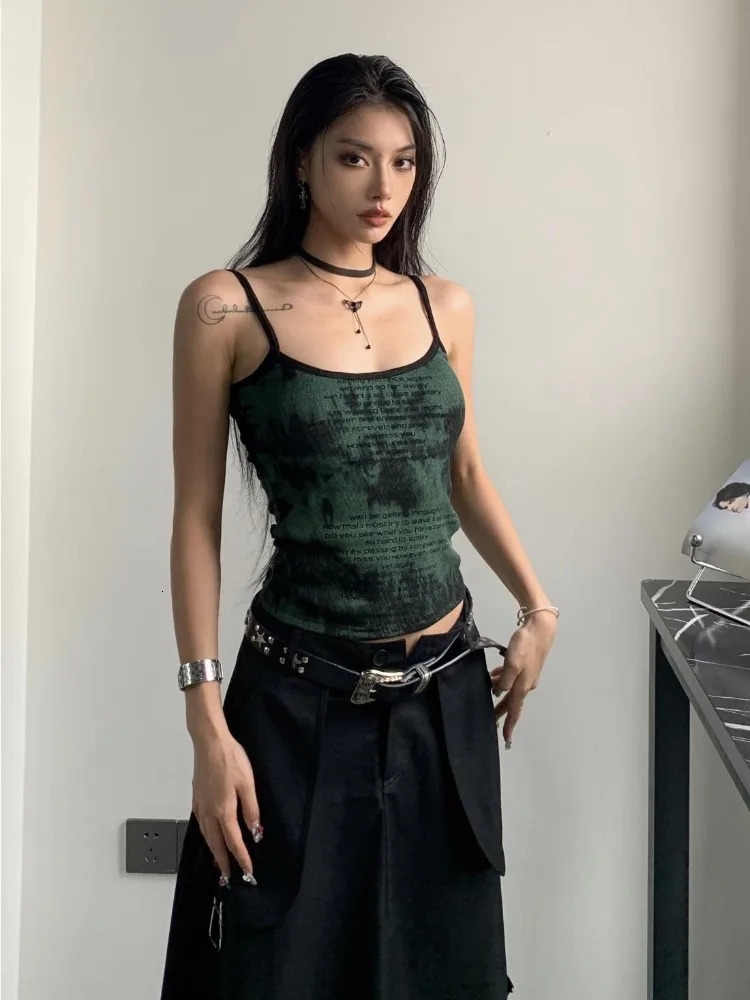 Summer Y2k Aesthetic Letter Print Tank Tops Women Streetwear Basic Slim Tanks Sleeveless Sexy Grunge Casual Cropped Top 250321