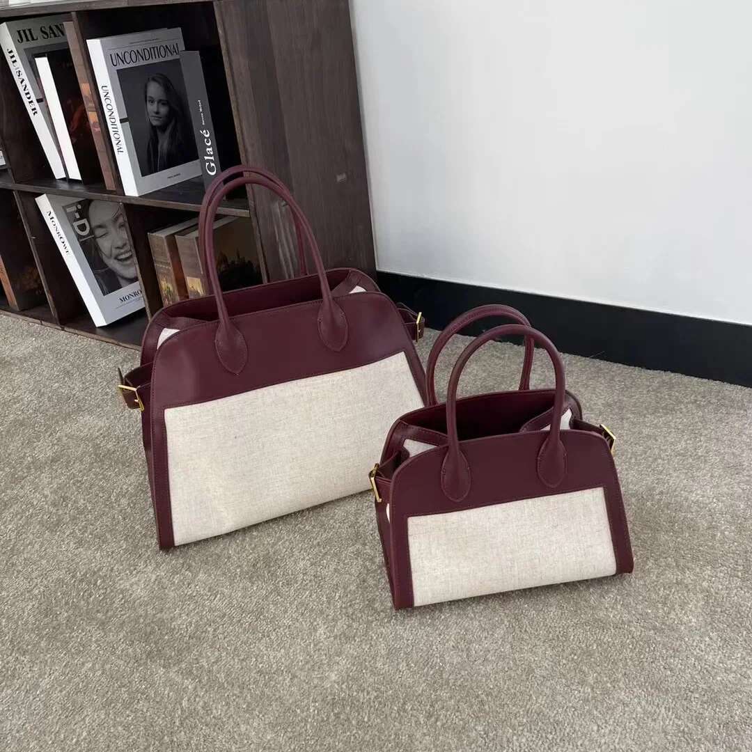 Leather Tote Bag Cowhide On Canvas Sense Odvanced Large Capacity Commuter Handbag