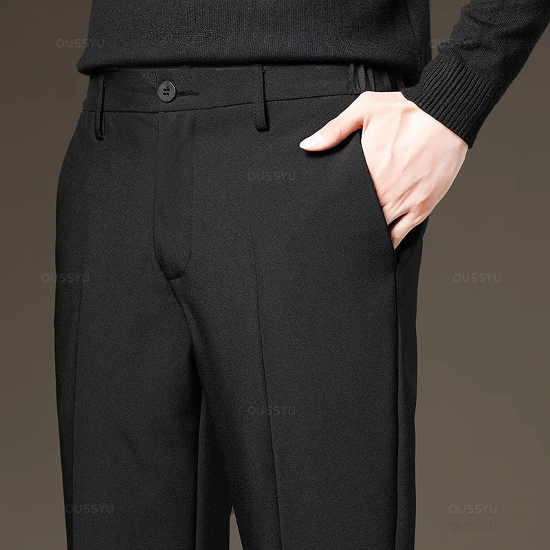 Autumn and Winter Mens Tight Business Pants Elastic Waist Black Grey Classic Korean Trouser Plus Size 2838 250326