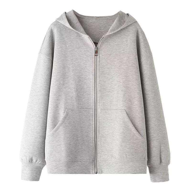 Autumn New Women's Zipper Hoodie High Street Unisex Style Double Pockets Oversize Loose Sweatshirts Outerwear Top