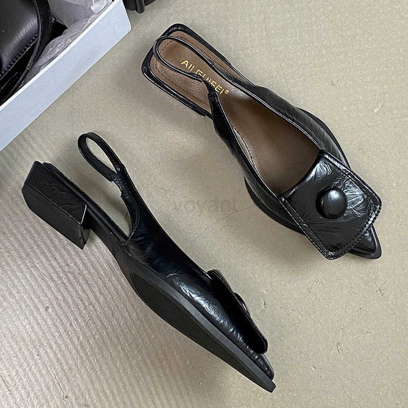 2024 Fem Slip On Footwear Fashion Shallow Wen Low Heel Sandals Shoes Slingbacks Pointed Toe Ladies 3cm Heel Sandals Shoes Z250326