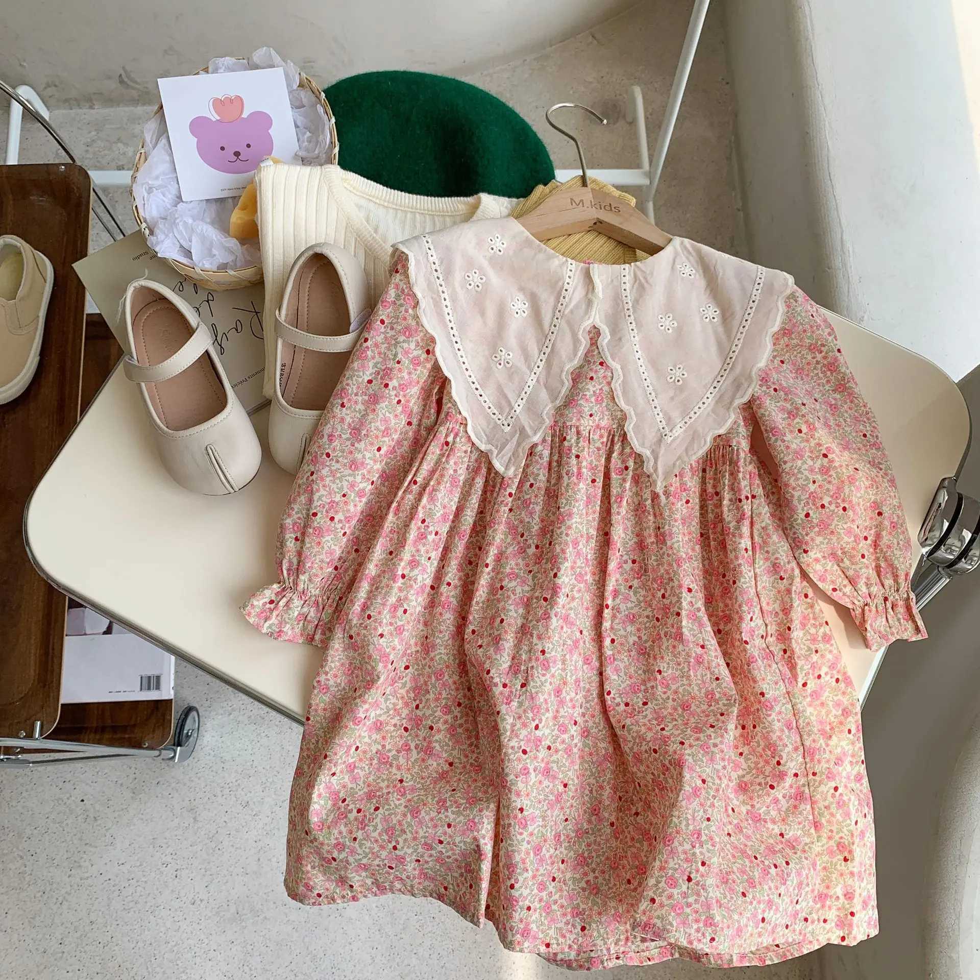 Milancel Spring Baby Flower Dress 1-6Y Doll Neck Korean Puff Sleeve Princess Dress Childrens Autumn Clothing W250326