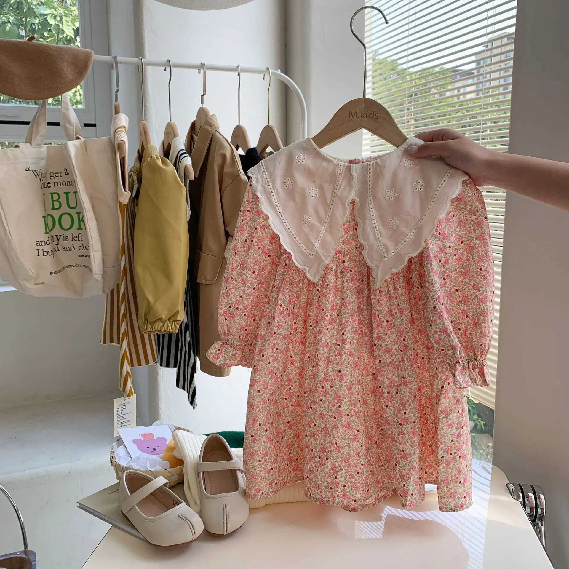 Milancel Spring Baby Flower Dress 1-6Y Doll Neck Korean Puff Sleeve Princess Dress Childrens Autumn Clothing W250326
