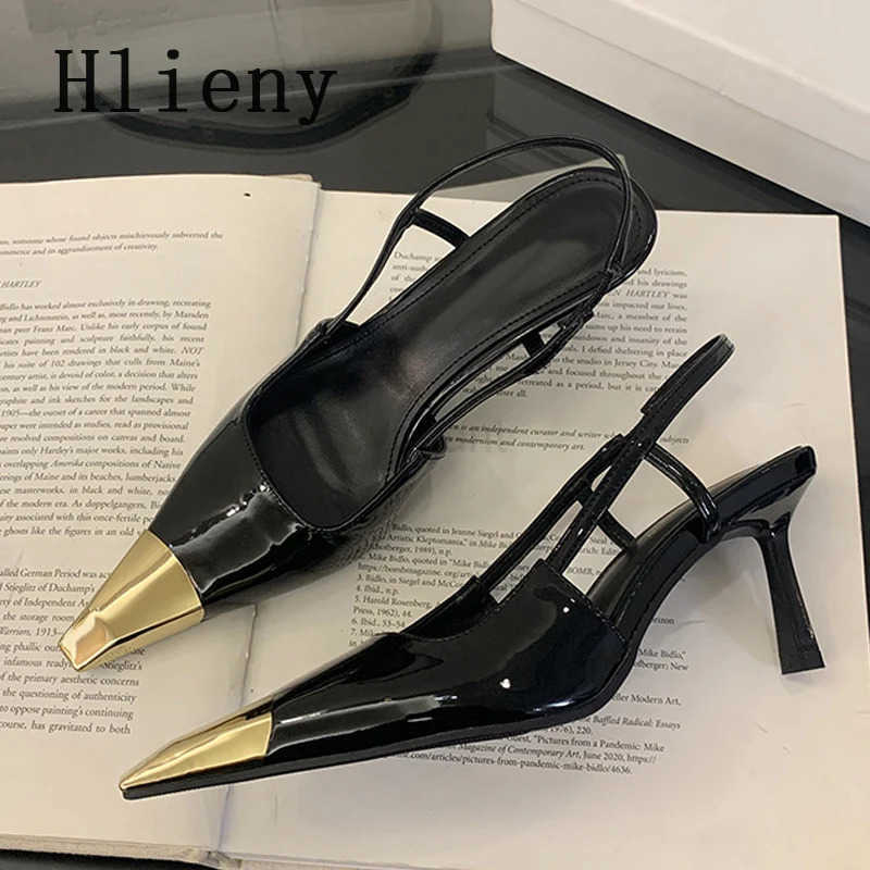 Hlieny Spring Street Sle Back Strap Pumps Wen Sexy Splicing Pointed Toe Elegant Thin Low H Me Par Dress Shoes Sandal Z250326