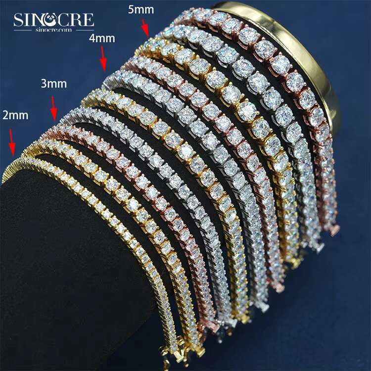2Mm Mossinite Tennis Chain Sinocre Fashion Hip-Hop Moissanite 925 Silver Gold Plated Necklace