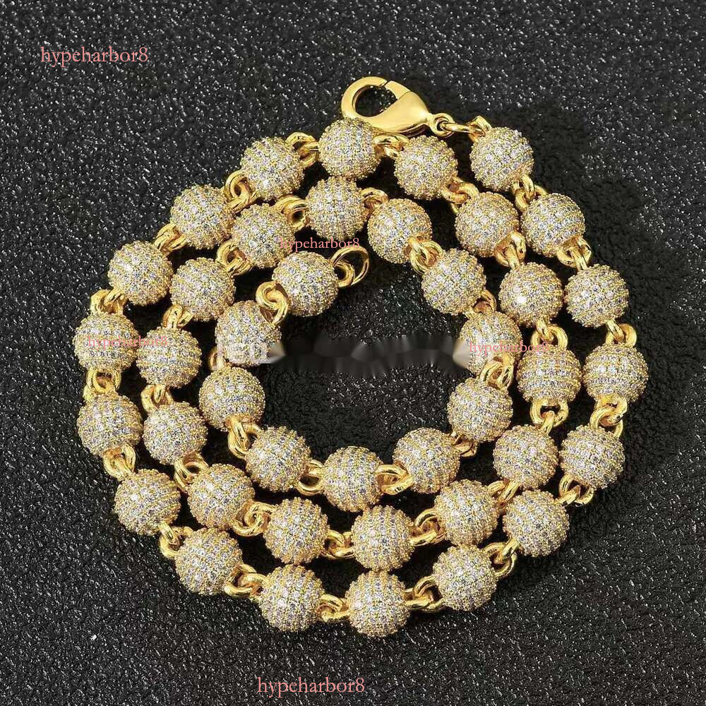 Hip Hop Jewelry Men Women Gold Plated Prong Dia 8mm Round Bead Zirconia Bracelet Iced Out Ball Chain k