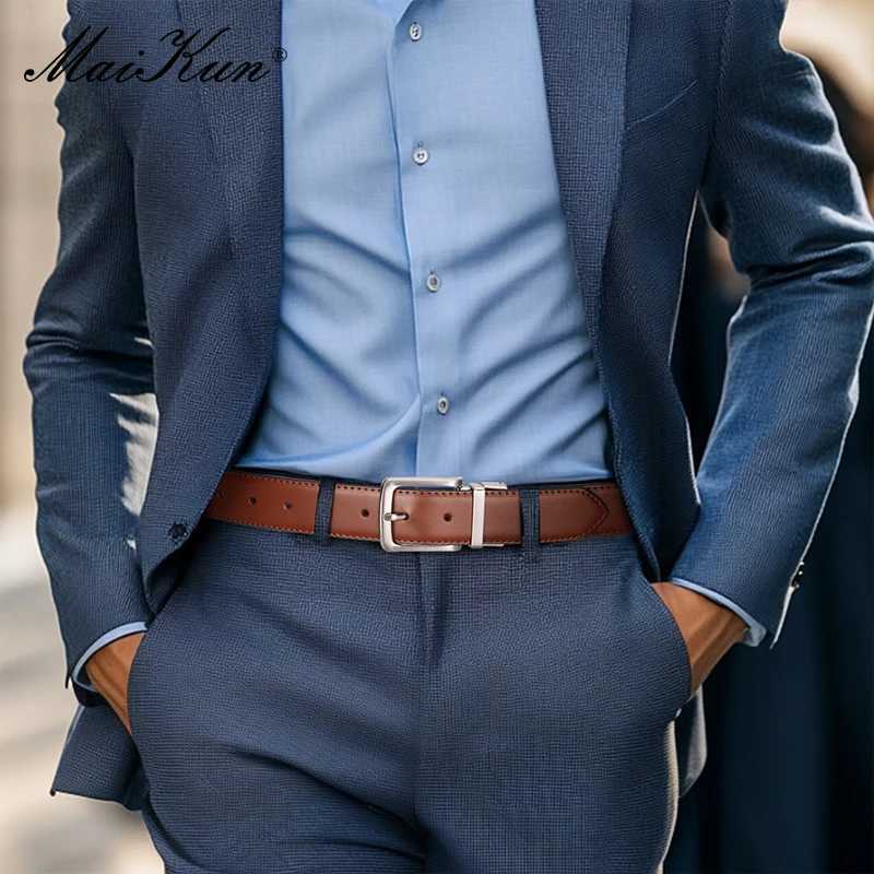 Maikun genuine leather mens belt rotating pin buckle double-sided leisure belt W250326