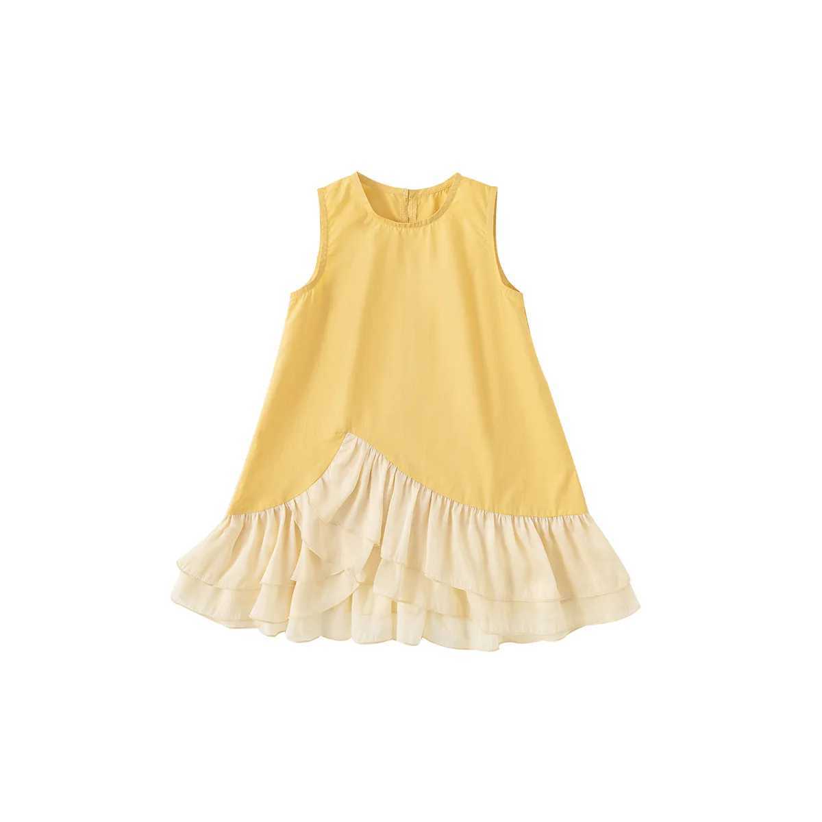 Summer girls dress with large hem patch work clothes sleeveless round neck knee length Korean childrens girls dress toddler girls dress W250326