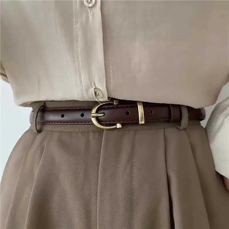 Korean womens jeans belt luxury design belt simple retro oval black gold buckle belt womens PU leather belt womens trend W250326