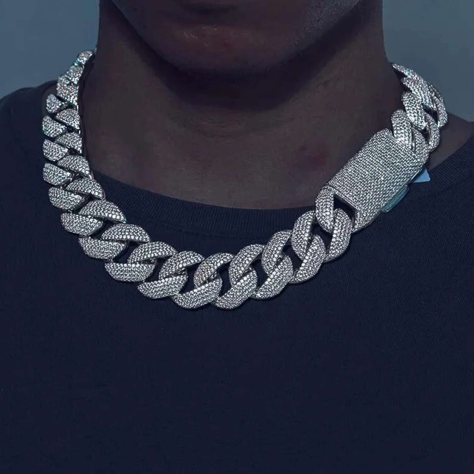 23MM Heavy 5-Row Moissanite Cuban Link Chain 925 Sterling Silver With Iced Out Diamond Stone Gold Hip Hop Cross Pattern Chain