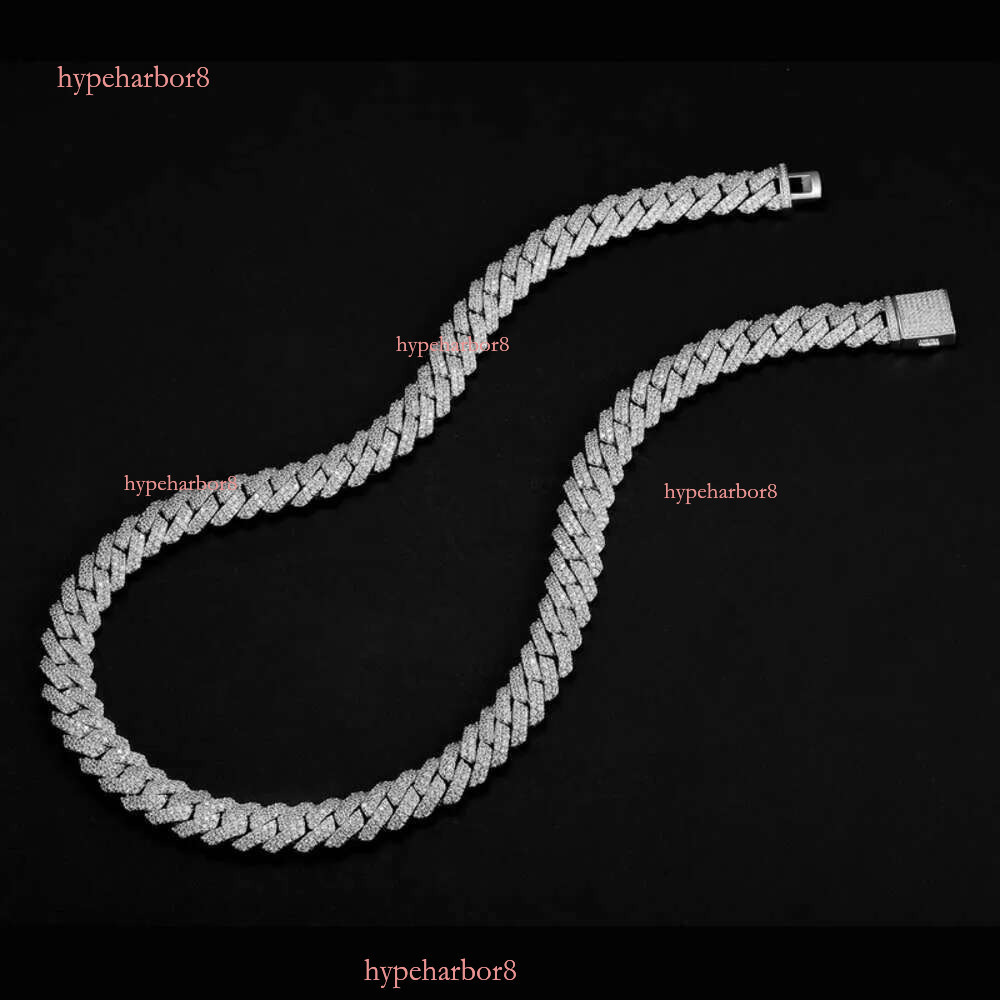 Designer Necklace Hip Hop 2 Rows Stones 14mm Sterg Sier White Gold Plated Iced VVS Dia Moissanite Cuban k Chain Rock Jewelry Gift with Gra