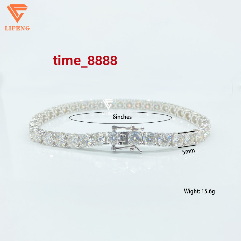 Lifeng Jewelry 5mm D Color VVS White Moissanite Chain Diamond 925 Silver Hip Hop Luxury Tennis Chain Moissanite Necklace