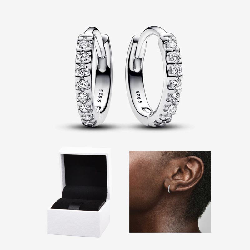 Sparkling Huggie Hoop Earrings 925 Sterling Silver For Women Wedding Gift Jewelry Set Designer Circle Earrings with Retail Original Box Top Quality Wholesale