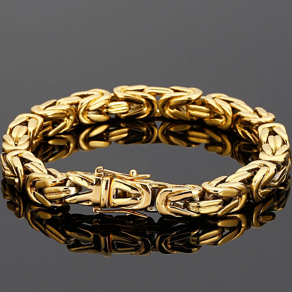 Hiphop Chain Bracelets For Men Never Fade Gold Color Stainless Steel Bracelet Manly Wrist 8.66 Classic Mens Jewellery Wholesale 250318
