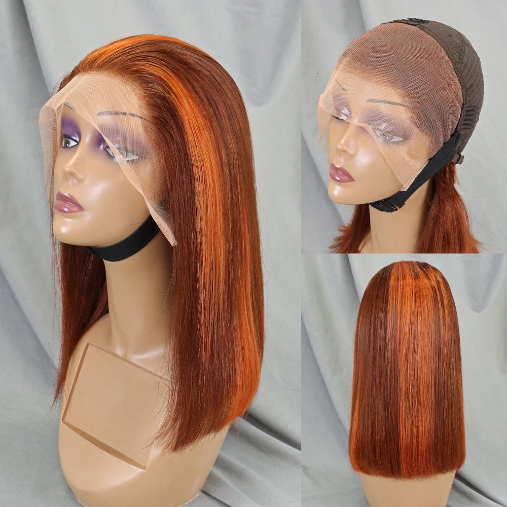 Bone Straight Lace Frontal Wig Short Bob 4/350 Human Hair