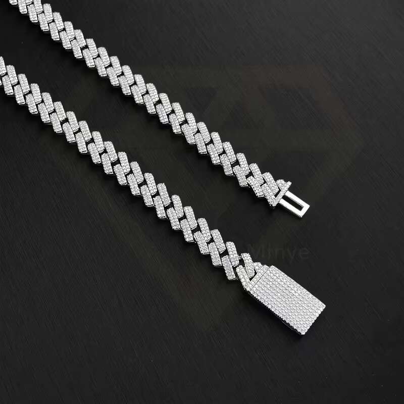 Moissanite Diamond Sterling Silver Miami Cuban Necklace 18K White Gold Plating Moissanite Cuban Chain