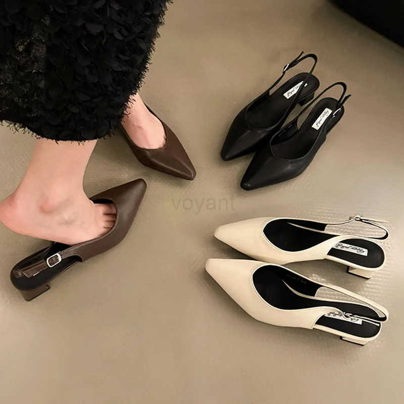 New Spring Slingback Sandals Wen High H Pumps Shoes Elegant Mes Pointed Toe Off Pumps Par Narrow Band Zapatos Mujer Z250326