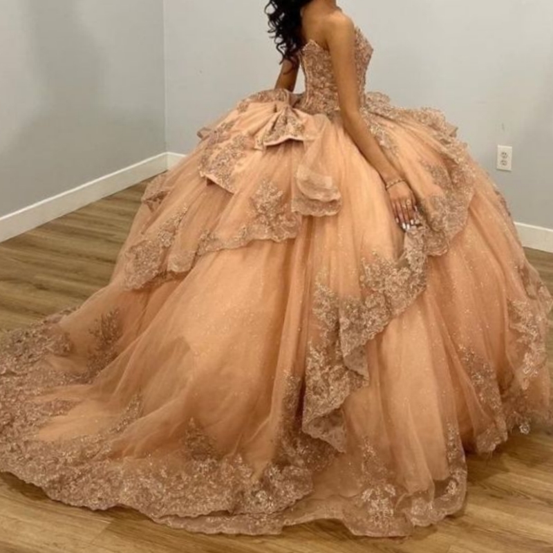 Mexico Champagne Shiny Off The Shoulder Ball Gown Quinceanera Dresses Appliques Lace Beaded Birthday Party Sweet 16 Dress vestidos de 15 anos