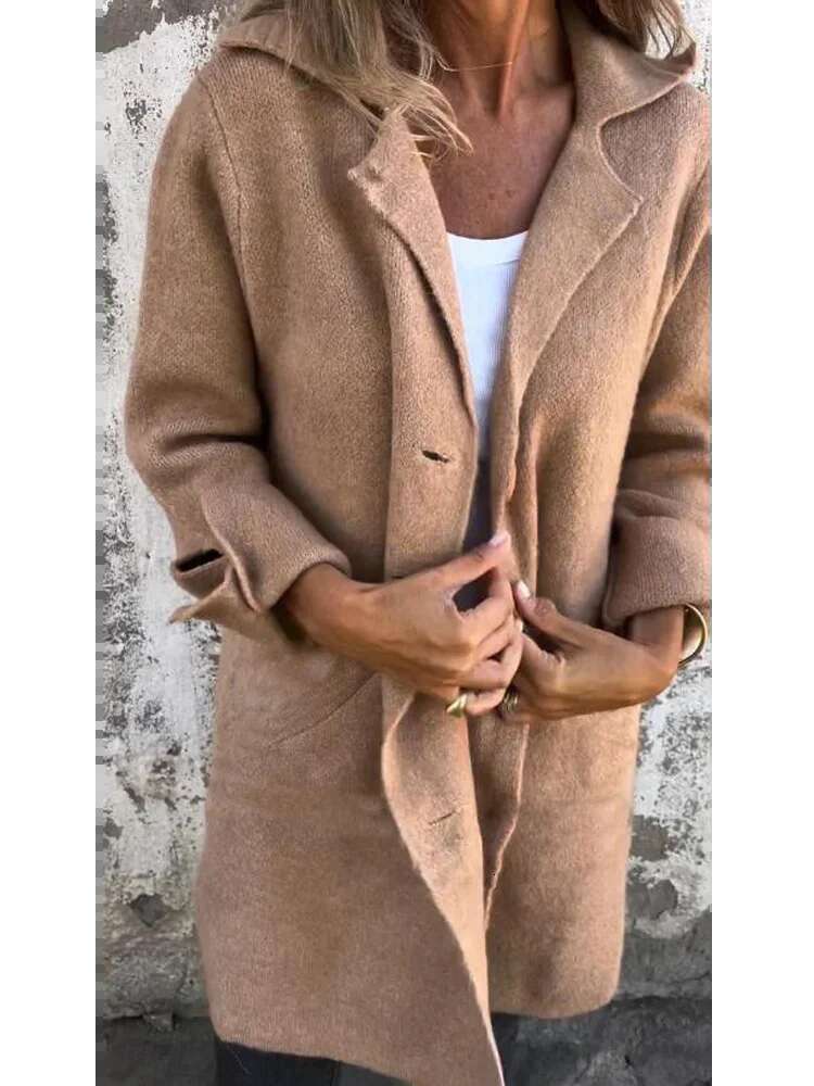 Autumn Winter Women's Clothes Trench Casual Solid Long Sleeve Outerwears Vintage Lapel Mid Length Coats Oversized Lady Jackets
