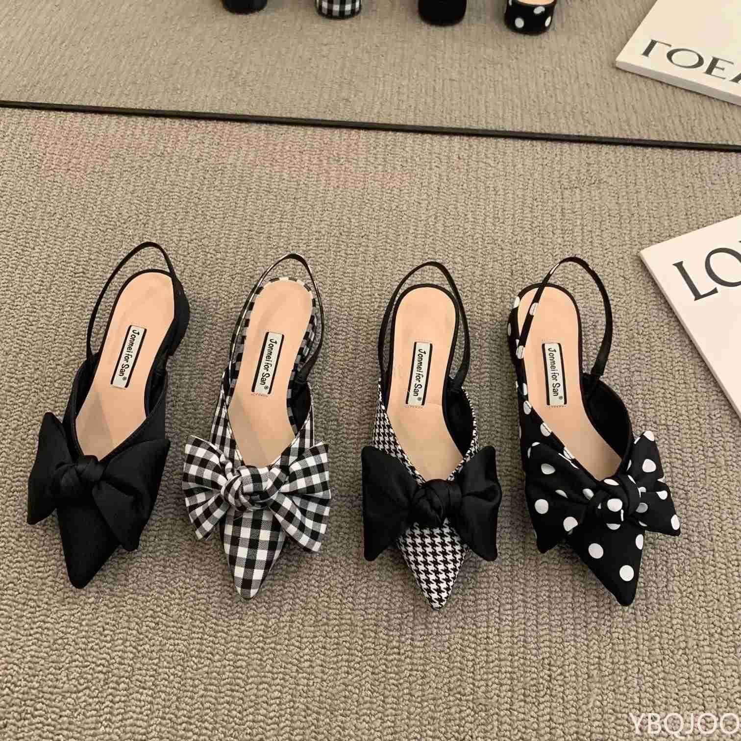 Bow Sandals Wen 2022 Summer Pointed Low Heel Sandals Wen Fashion Baotou Thin Strap Sandals High H Sandalias De Mujer Z250326