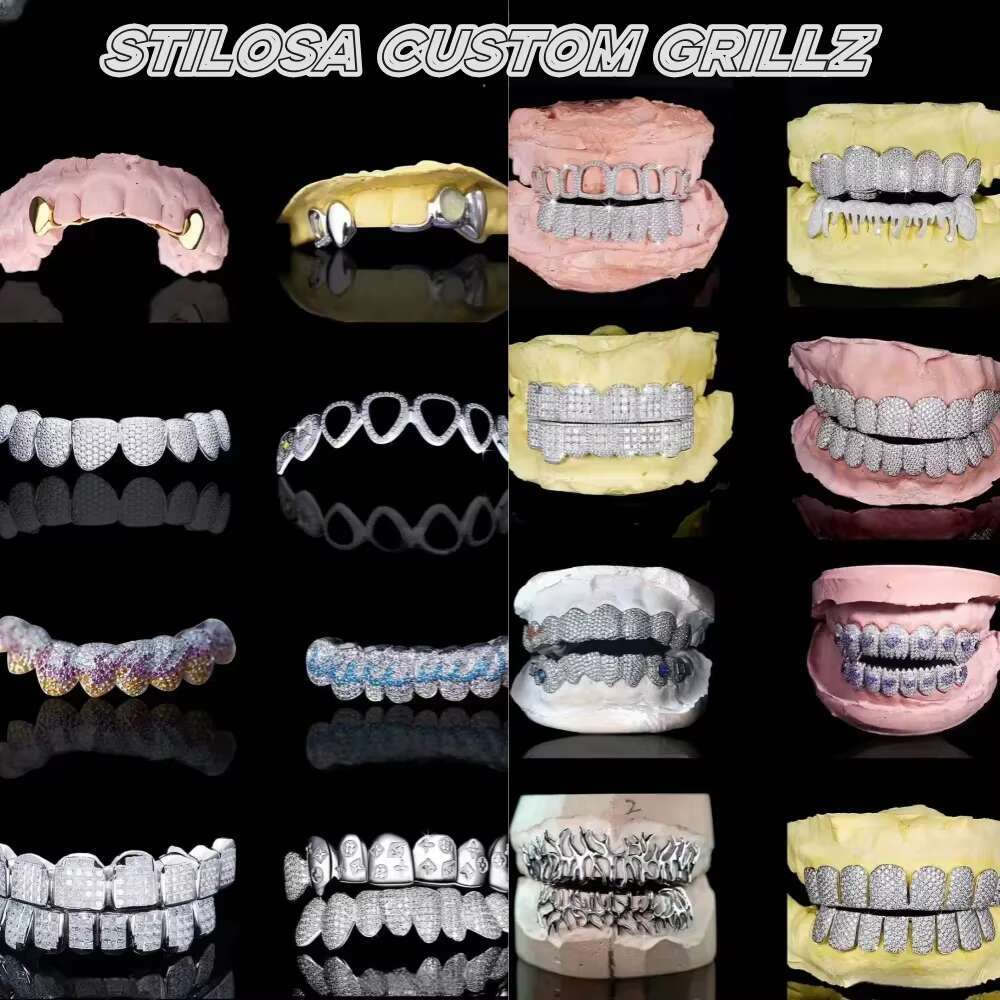 Customizable Gold Teeth Grillz Hip Hop 925 Silver Starburst Diamond Cuts Moissanite Iced VVS for Parties