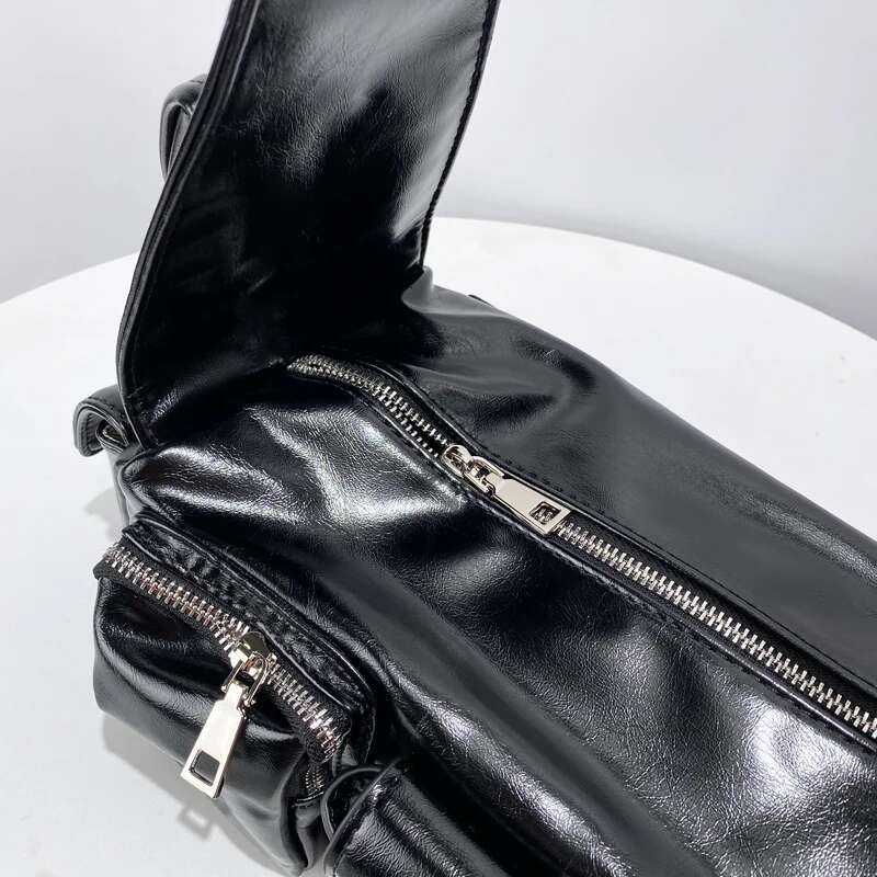Moto & Biker Small Bag For Women Designer Handbag Purse 2024 New In PU Oil Wax Leather Multiple Pockets Underarm Shoulder